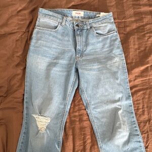 Wrangler Faded high rise true straight crop Blue Ripped Jeans